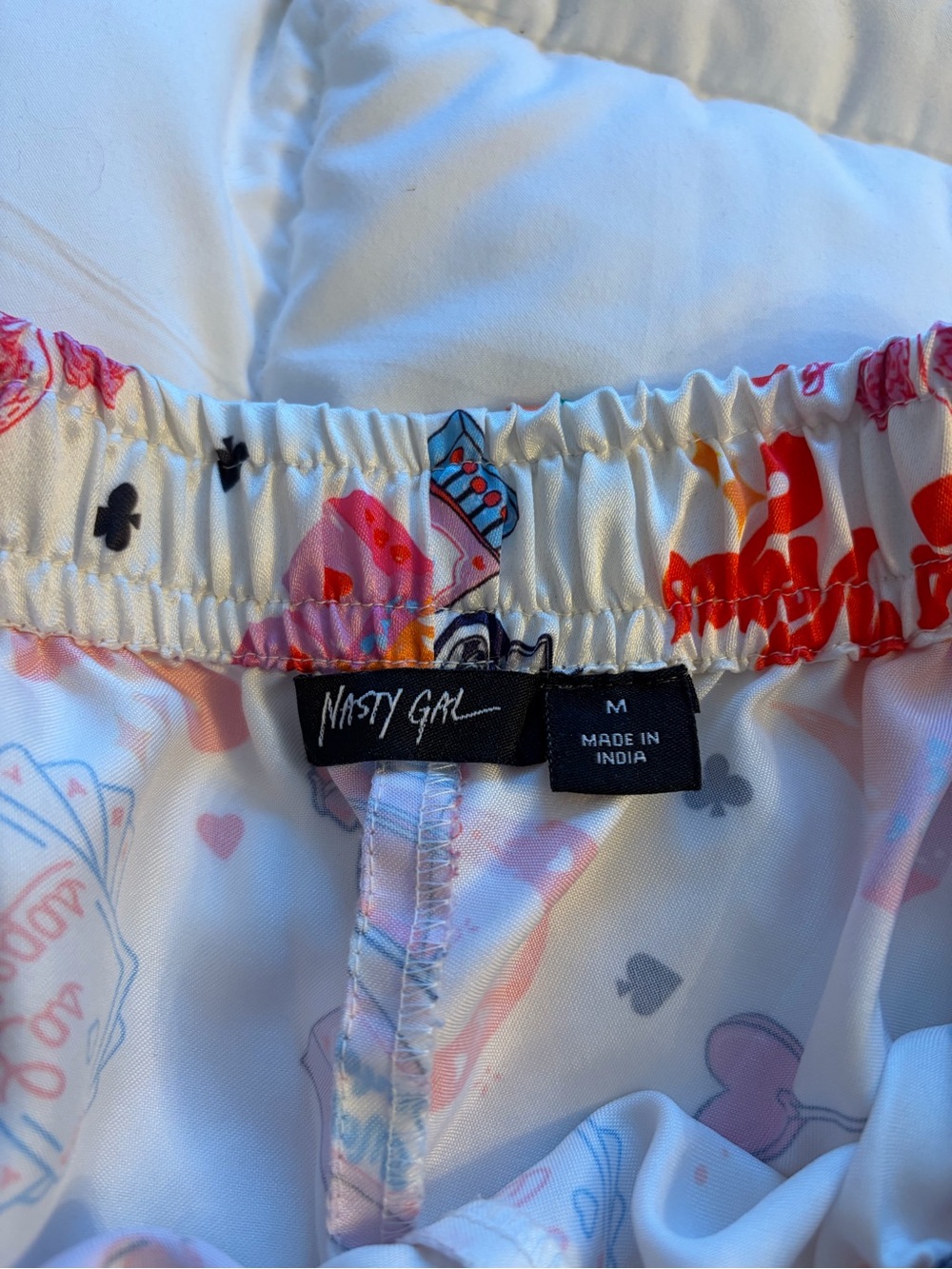 Nasty Gal White Las Vegas Print Pajama Shorts with Pink & Green Accents - Picture 3 of 3